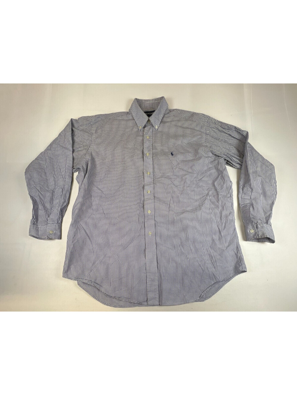 Ralph Lauren Golf Blake Men L Blue White Gingham Check Long Sleeve Shirt